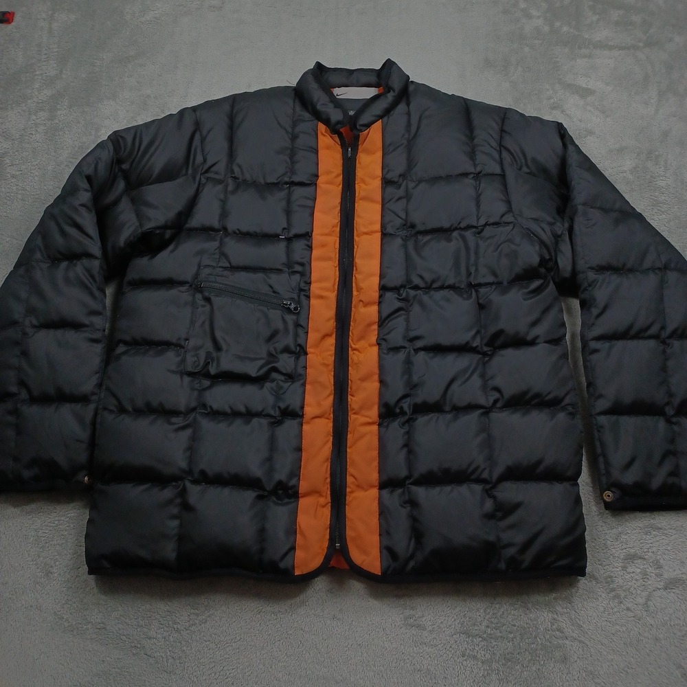 Vintage Nike Jacket Mens Large Black Down Puffer Full Zip Orange Trim